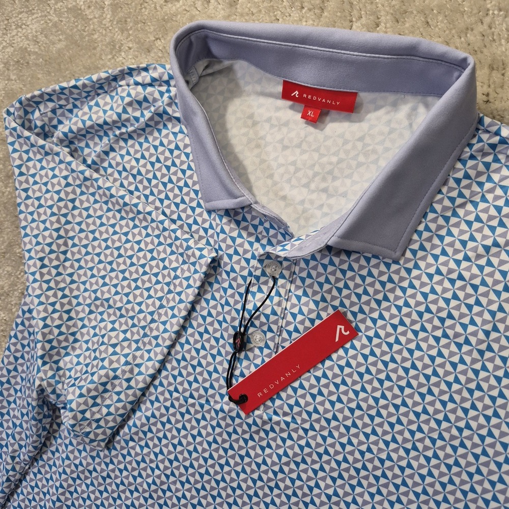 Redvanly Polo Shirt Mens XL Blue Geometric Stretch Performance Golf Academia New